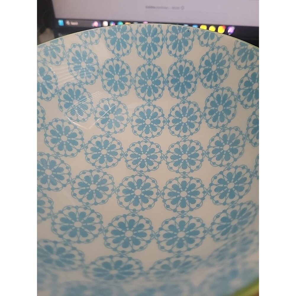 Ooh La La by BIA Stoneware Bowl 6 inches Fruit slice Leaf Blue In And Out  Print - Picture 9 of 10